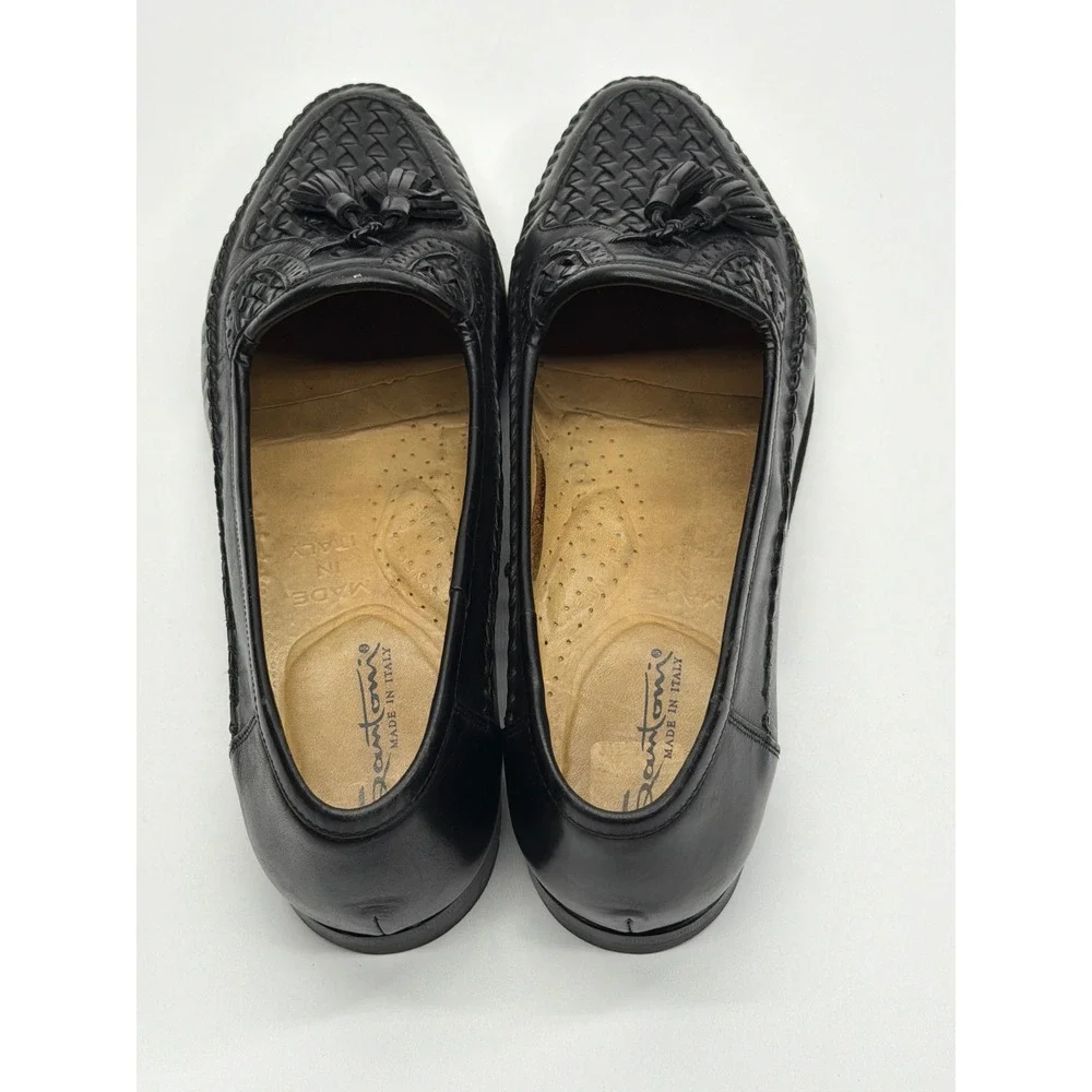 Santoni Mens Black Woven Leather Tassel Loafers Made‎ in Italy 11 B